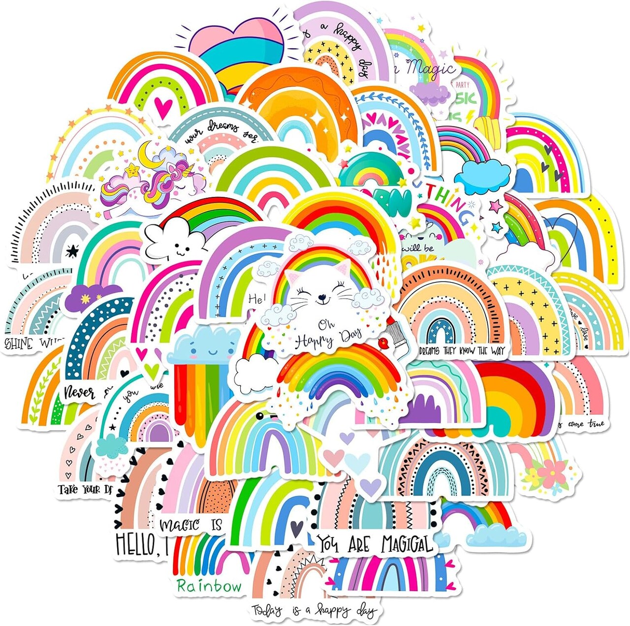 50Pcs Cute Rainbow Stickers for Kids Aesthetic Rainbow Stickers